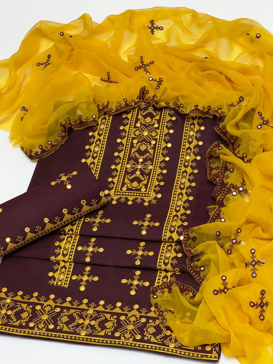 3pc Lawn/Cotton 9mm Mirror Embroided Dress