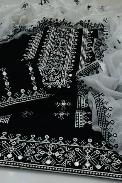 3pc Lawn/Cotton 9mm Mirror Embroided Dress