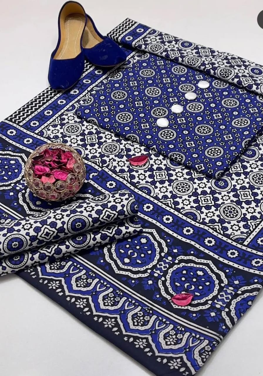 3pc Cotton Sindhi Ajrak Dress (Khussa Gift)