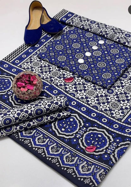 3pc Cotton Sindhi Ajrak Dress (Khussa Gift)