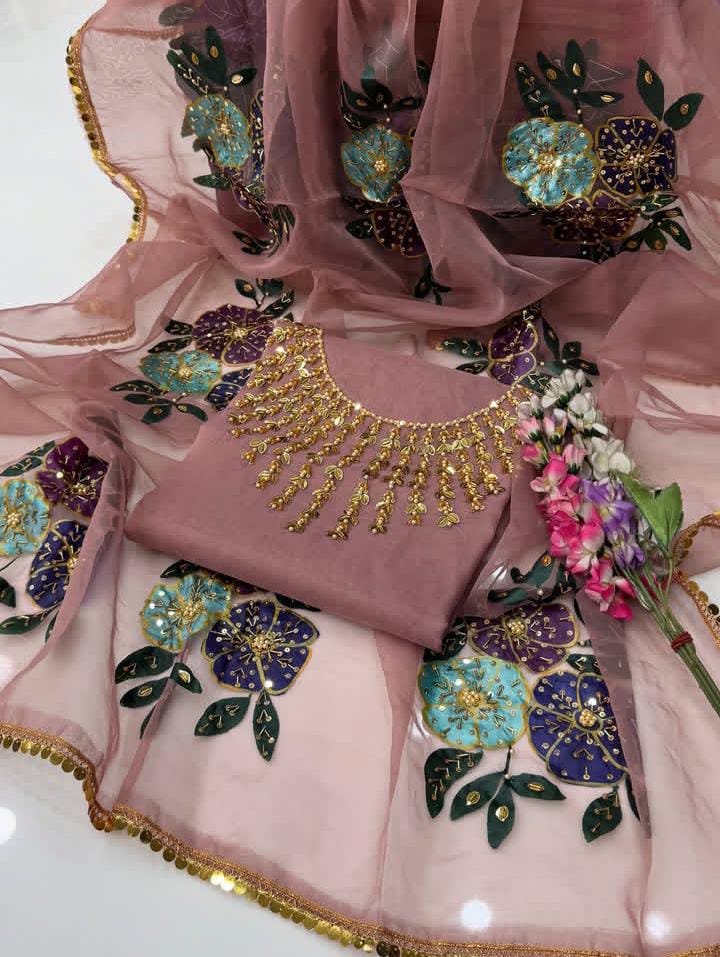 2Pc Oragnza Handmade Embroidered Dress (Shirt & Dupatta)