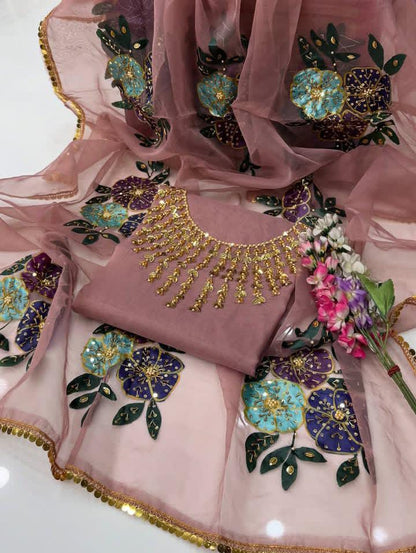 2Pc Oragnza Handmade Embroidered Dress (Shirt & Dupatta)