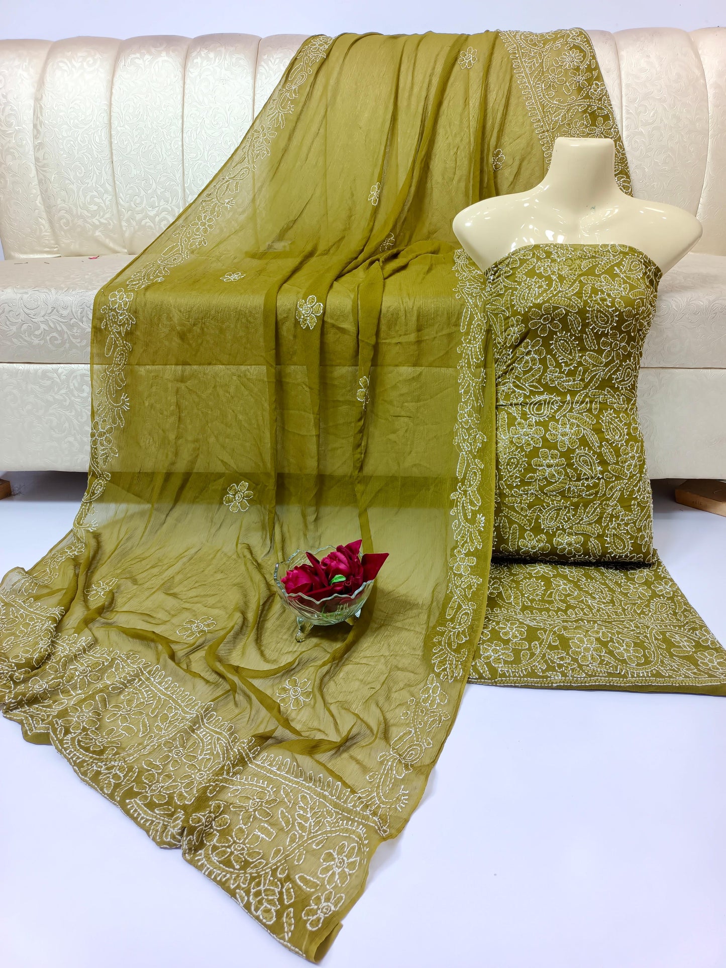 2pc Chiffon Handmade Chikankari Dress (Shirt & Dupatta)