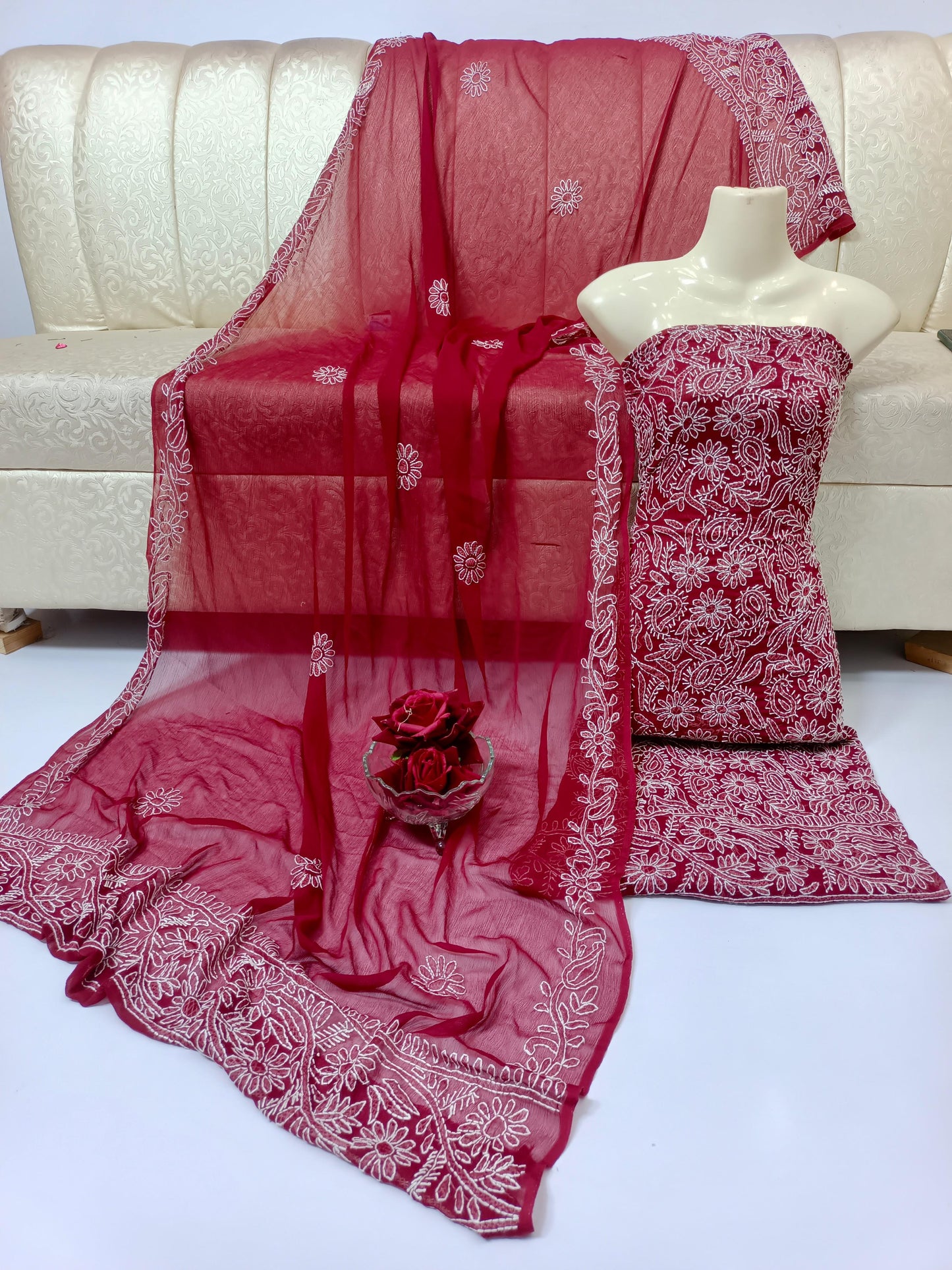 2pc Chiffon Handmade Chikankari Dress (Shirt & Dupatta)