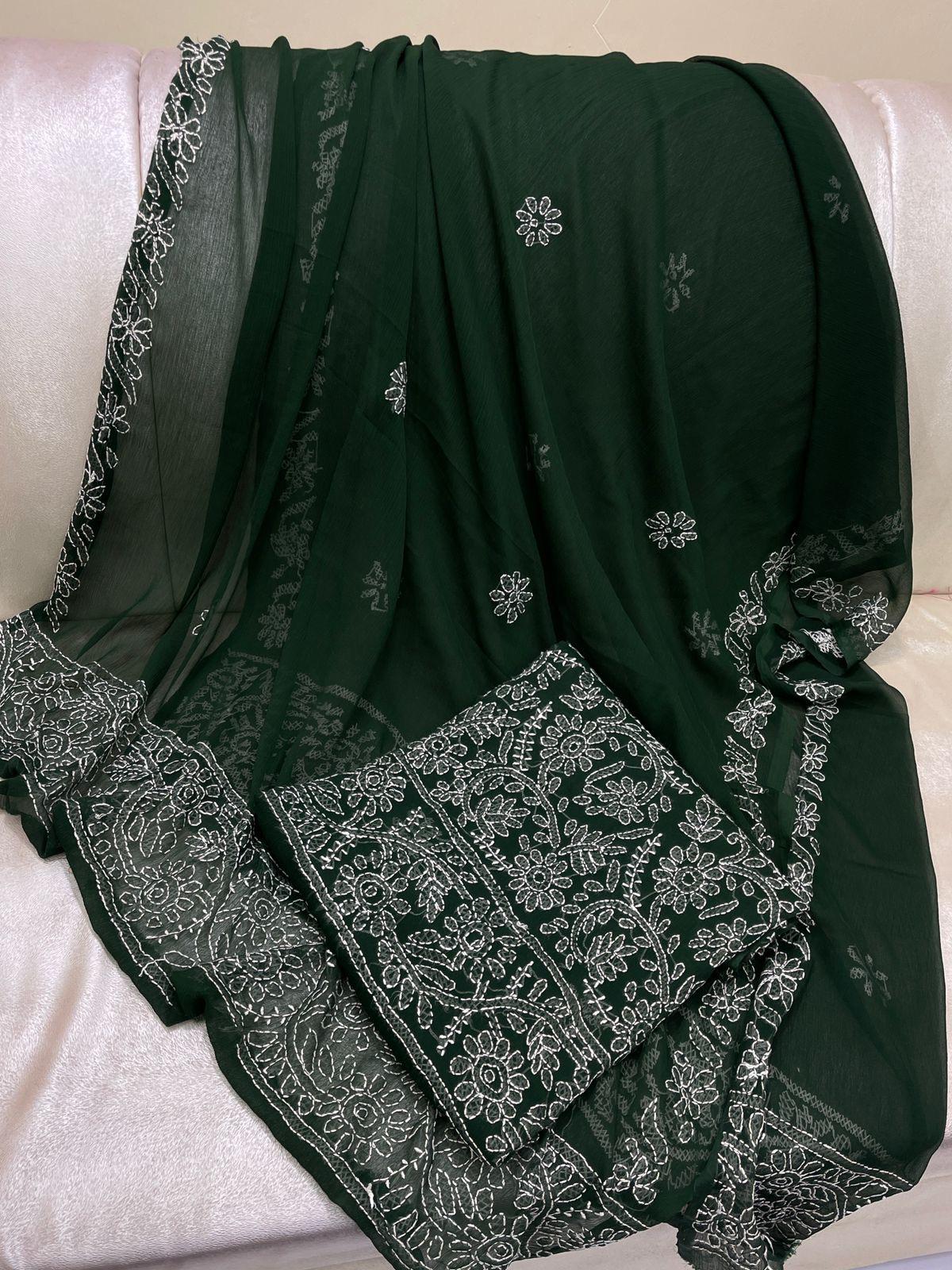 2pc Chiffon Handmade Chikankari Dress (Shirt & Dupatta)