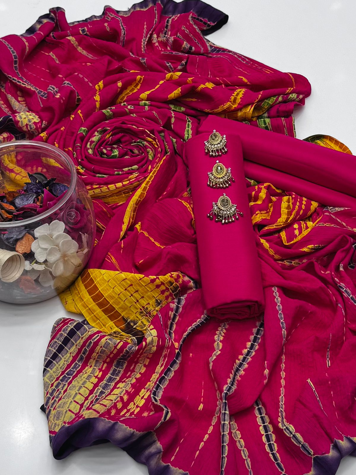 3pc Soft Linen Dress With Tye N Dye Linen Shawl