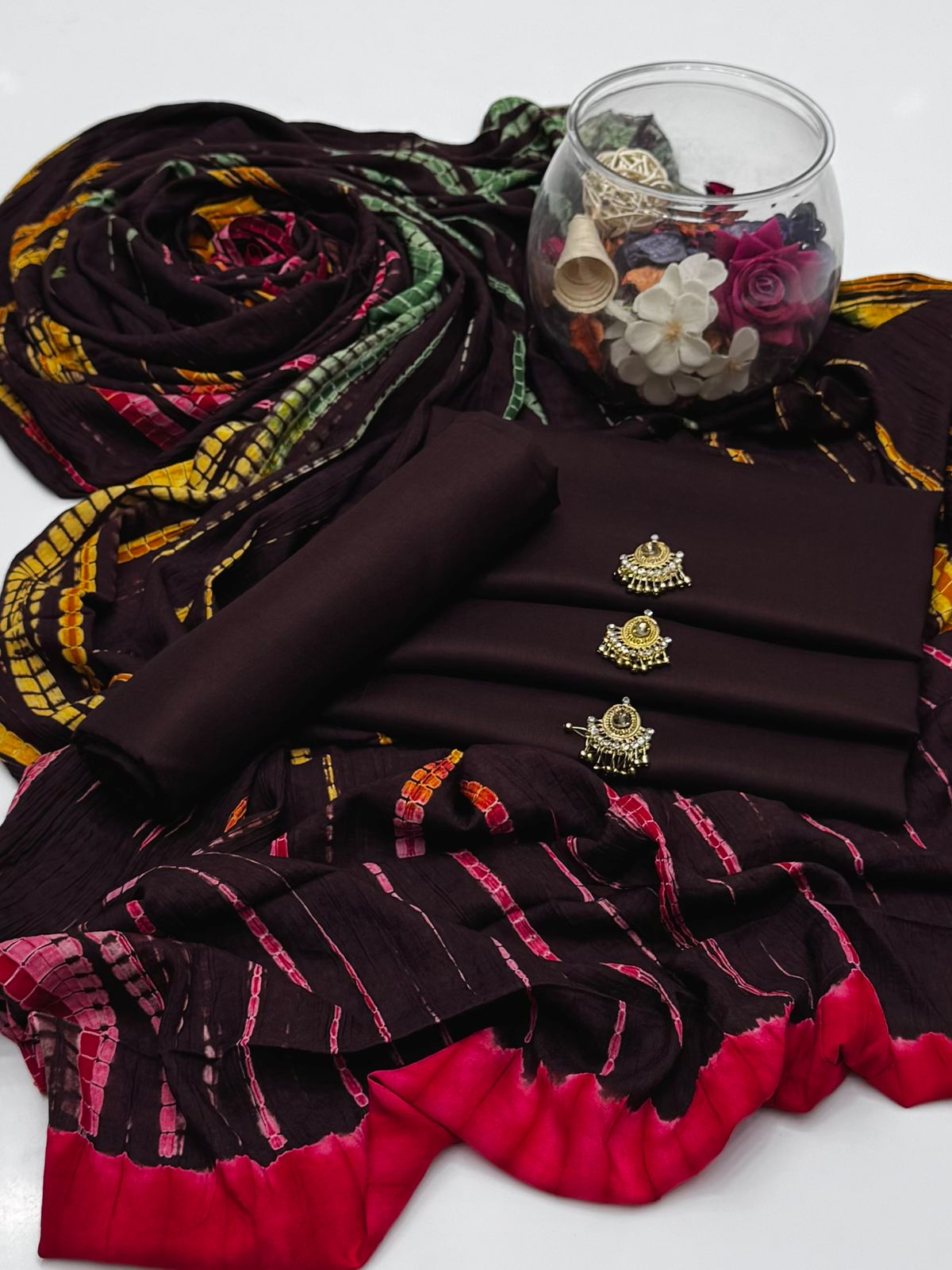 3pc Soft Linen Dress With Tye N Dye Linen Shawl