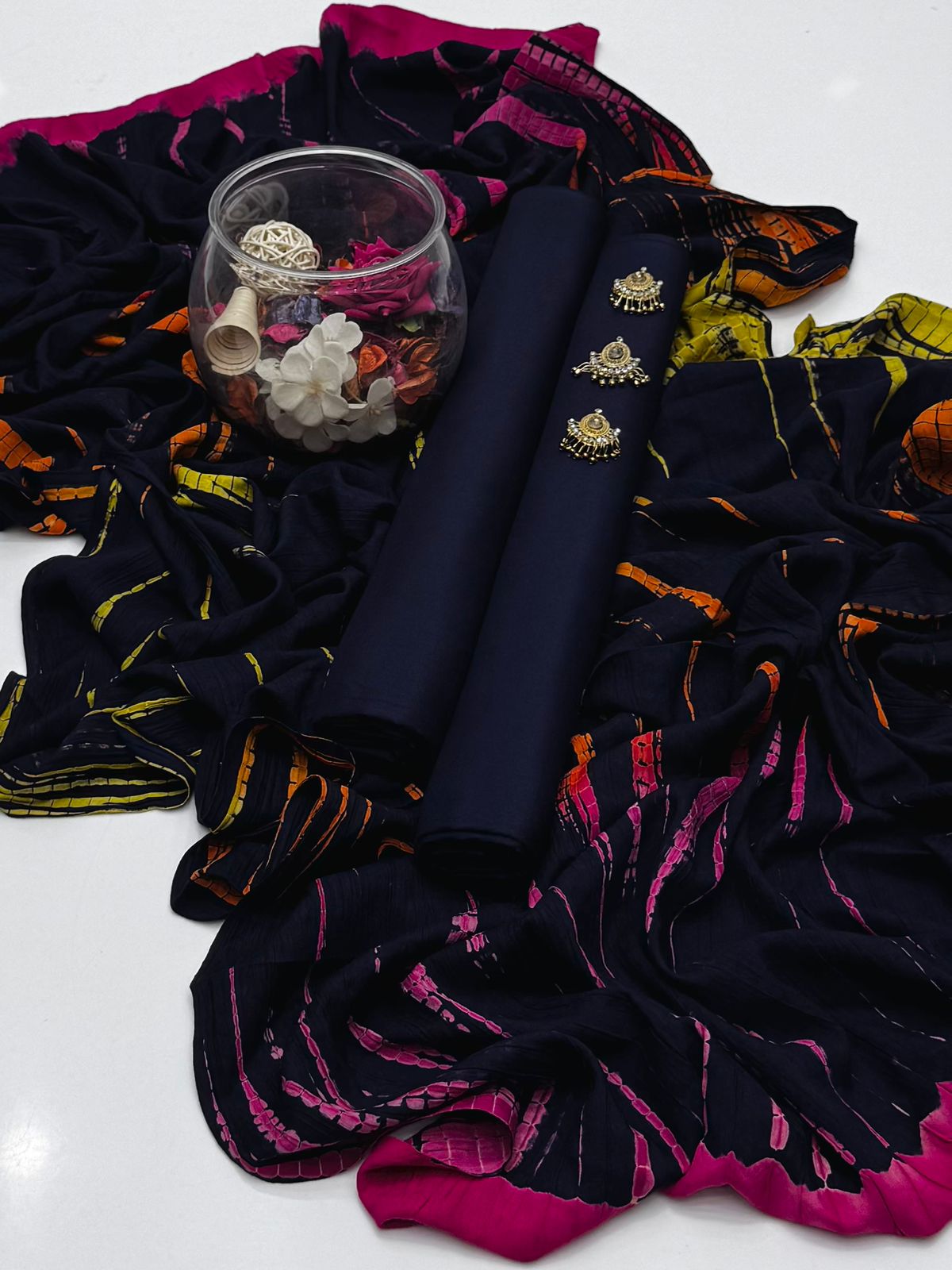 3pc Soft Linen Dress With Tye N Dye Linen Shawl