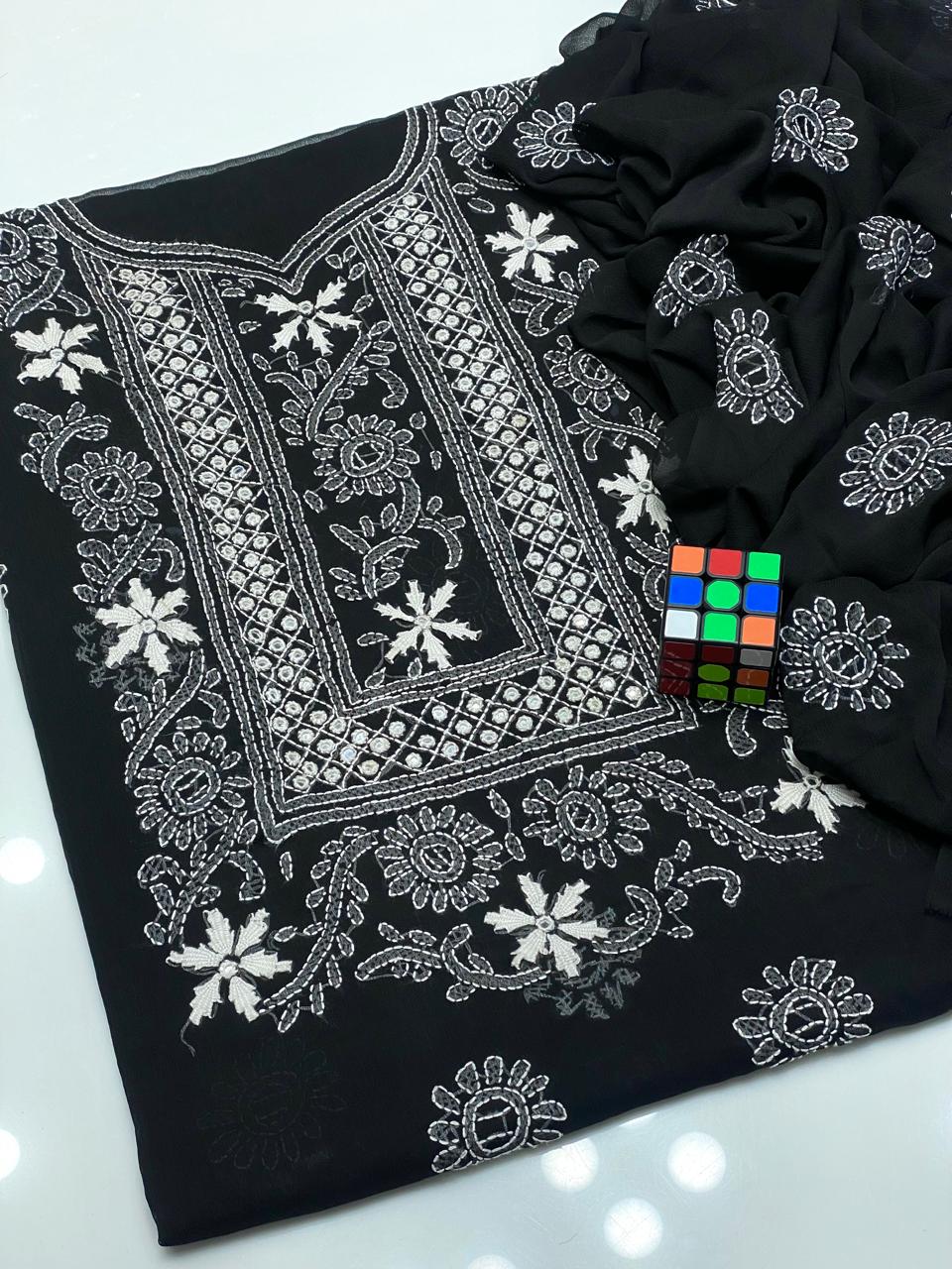 2pc Chiffon Shadow Mirror Star Embroided Dress