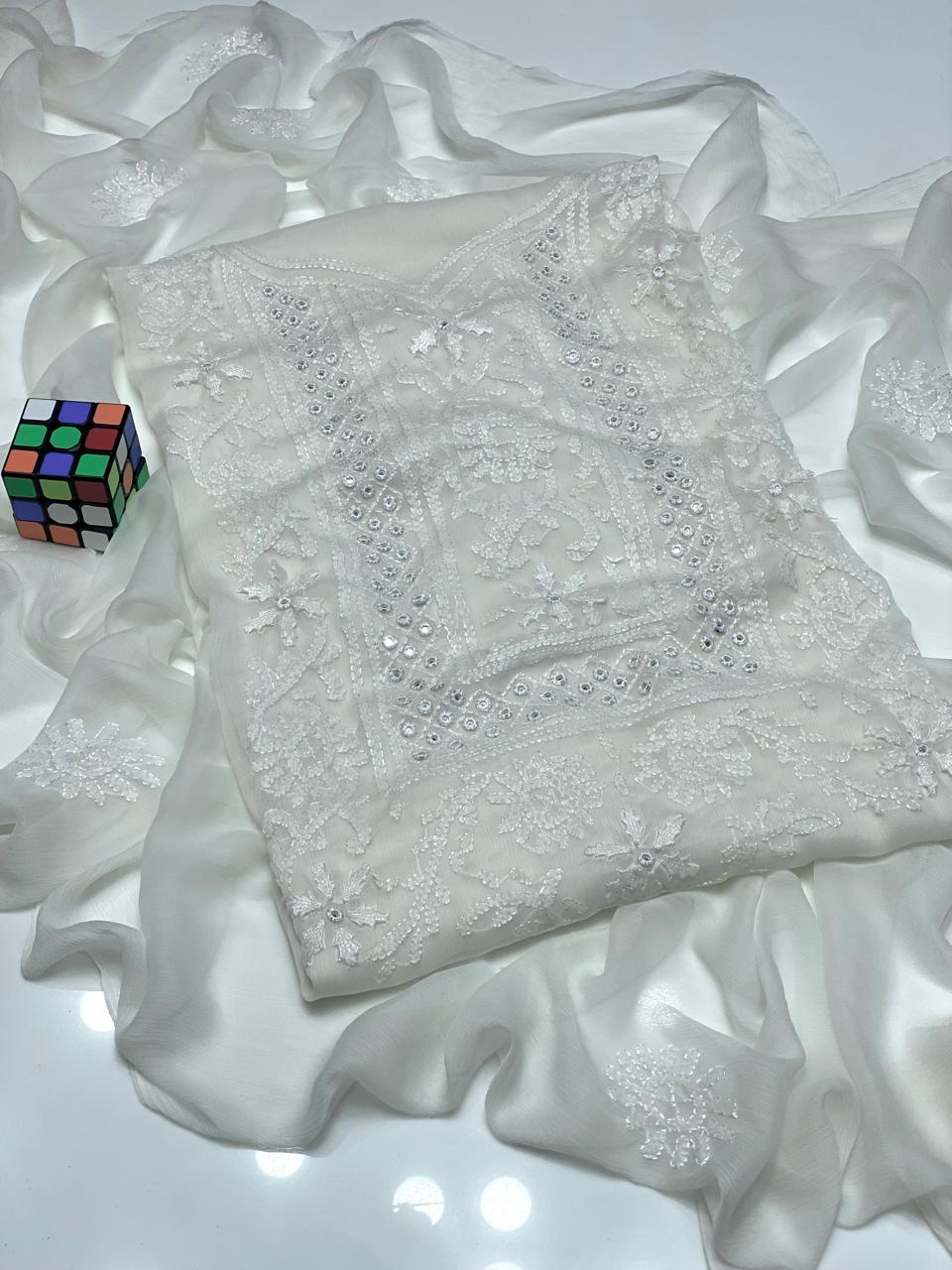 2pc Chiffon Shadow Mirror Star Embroided Dress