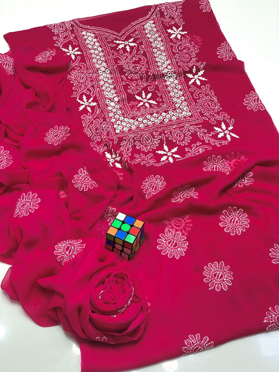 2pc Chiffon Shadow Mirror Star Embroided Dress