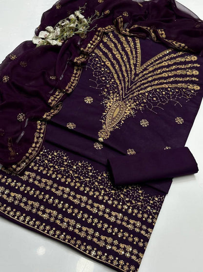 3pc Lawn Fully Sequence Embroidered Dress